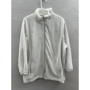 Carolyn Taylor Women Jacket Size Unknown White Beaded Snowflake Zip Up Stained